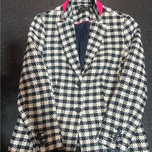 Talbots Black and White Checkered Blazer with Pink Accents
